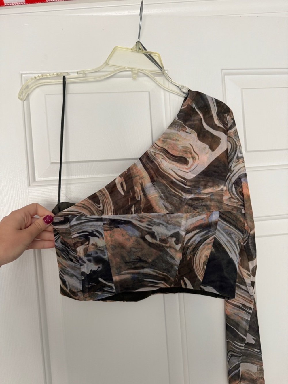 Zara Olive Green/Marble One Shoulder Top